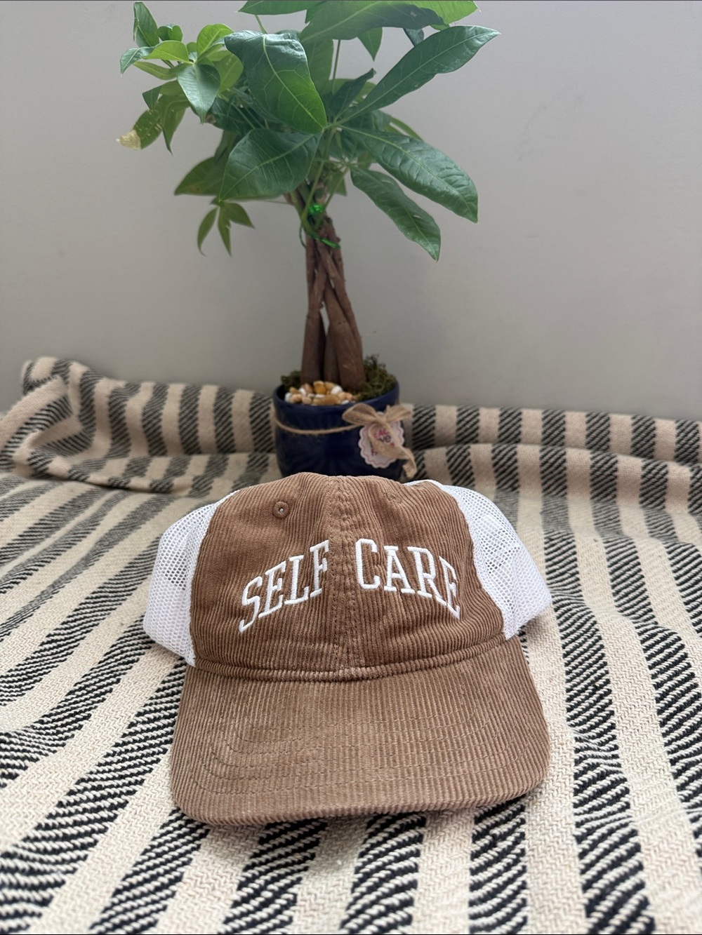 Women’s Self Care Brown & White Corduroy Trucker Hat